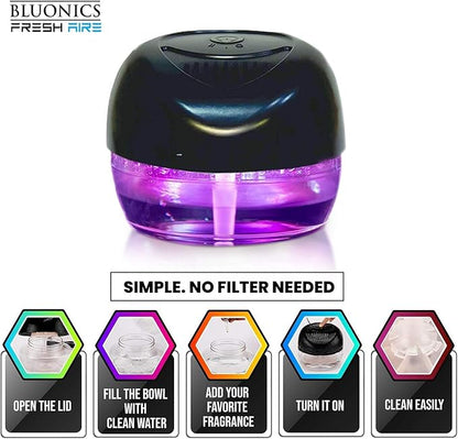 Bluonics Fresh Aire Water Air Washer, Air Revitalizer & Freshener with 4 Fragrance Bottles, 7-Color LED Night Light & White Noise Feature