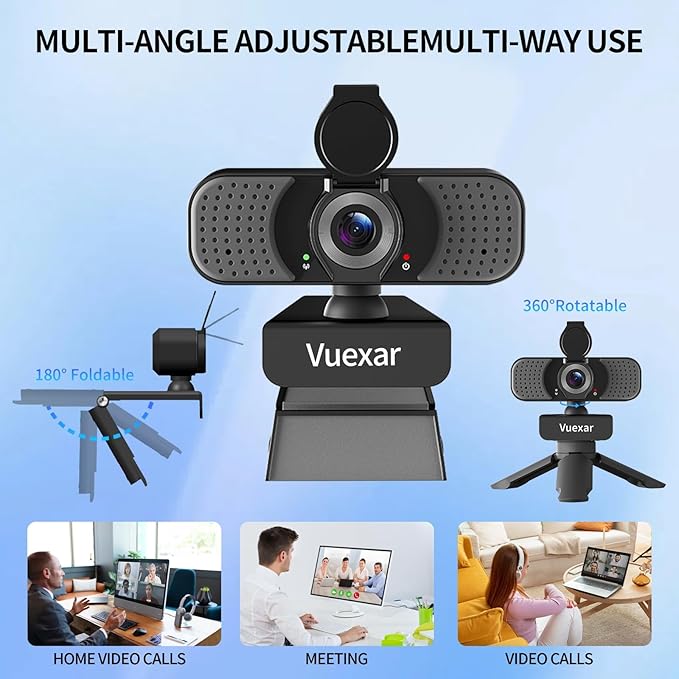 2K Webcam with Microphone, Web Camera withTripod, Dual Mics, Plug & Play Computer Camera for Online Calling, Cameras for Desktop PC or Laptop Zoom/Teams/Facetime