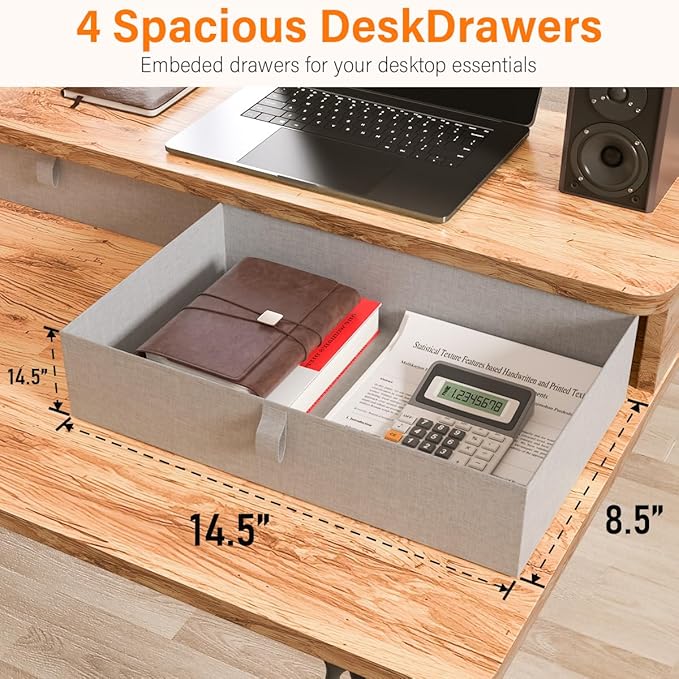 Kingant 63″x55″ L Shaped Electric Standing Desk with A/C Charging Port & Storage, Height Adjustable Corner Computer Gaming Table, Home Office Sit Stand Up Desk & Cable Management, Light Rustic Brown