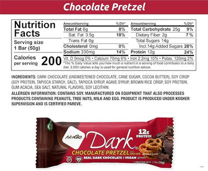 NuGo Dark Variety - Pretzel with Sea Salt 12 Bars & Dark Coconut 12 Bars, Vegan, 200 Calorie, Gluten Free, 24 Count