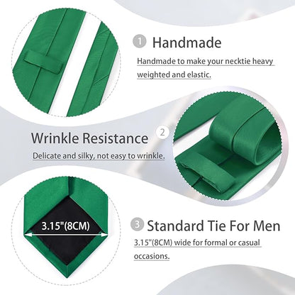 Black Tie Set in Gift Box Mens Solid Color 3.15" (8CM) Black Necktie and Pocket Square Set