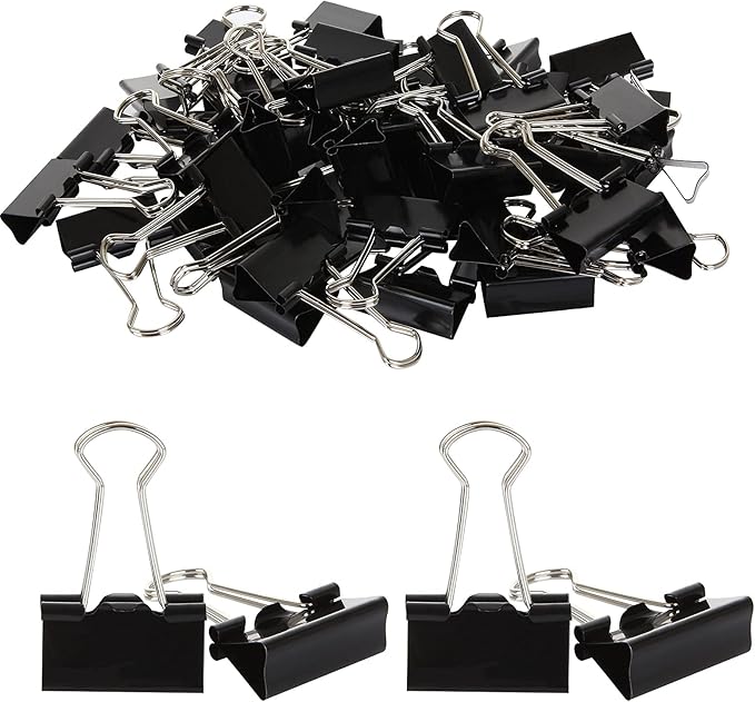 144 Pcs Binder Clips 1 Inch, Black Medium Paper Clamps for Office Supplies, Wide Metallic Binder Clips, Large Document Clamp, File Clips