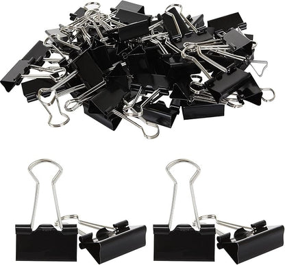 144 Pcs Binder Clips 1 Inch, Black Medium Paper Clamps for Office Supplies, Wide Metallic Binder Clips, Large Document Clamp, File Clips
