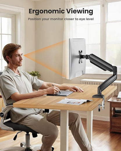 ErGear Single Monitor Arm, Adjustable Monitor Mount for 13–49 inch Screens, Computer Monitor Stand with VESA Mount, C-Clamp & Grommet Base, Max Load 22 lbs, Max VESA 100x100mm, EGSS25B