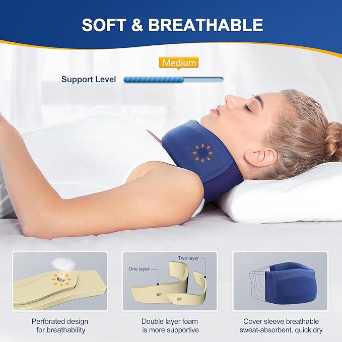 CozyHealth Neck Brace for Neck Pain and Support, Soft Neck Support Relieves Pain & Pressure in Spine for Women & Men, Wrap Align Stabilize Vertebrae Foam Cervical Collar for Sleeping (GBlue, M, 3.5" Middle Height)