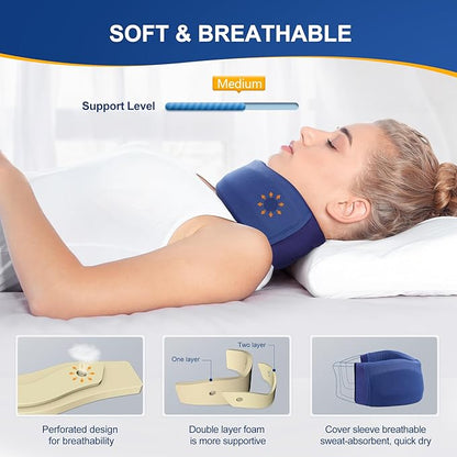 CozyHealth Neck Brace for Neck Pain and Support, Soft Neck Support Relieves Pain & Pressure in Spine for Women & Men, Wrap Align Stabilize Vertebrae Foam Cervical Collar for Sleeping (GBlue, M, 3.5" Middle Height)