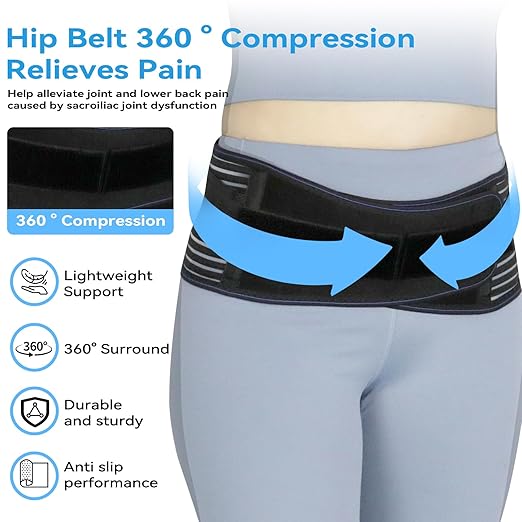 Sacroiliac Hip Belt for Women and Men, Adjustable Breathable Hip Brace, Sciatica Pain Relief Devices, Trochanter Brace for Relieving Lower Back Pain, Sacroiliac SI Joint Pelvic Pain & Sciatica