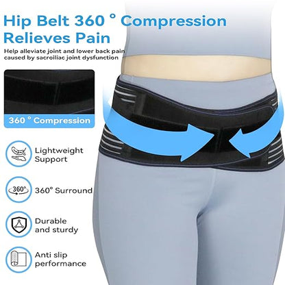 Sacroiliac Hip Belt for Women and Men, Adjustable Breathable Hip Brace, Sciatica Pain Relief Devices, Trochanter Brace for Relieving Lower Back Pain, Sacroiliac SI Joint Pelvic Pain & Sciatica