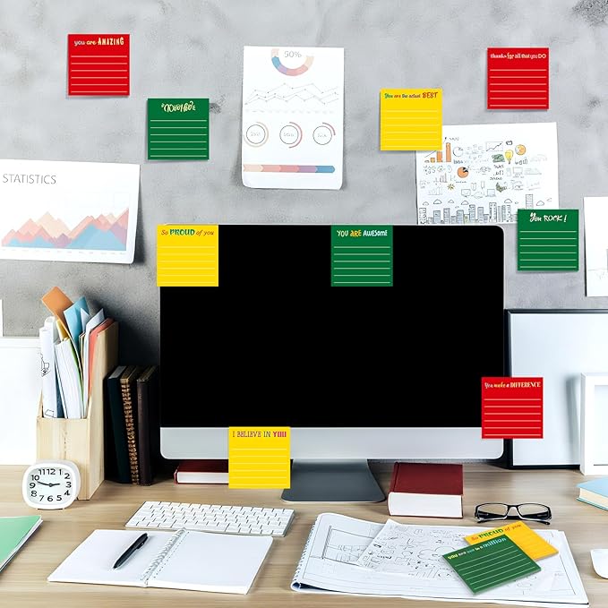 Yinder 24 Pcs Inspirational Sticky Notes Christmas Stocking Stuffers Motivational Sticky Notes Pad Employee Appreciation Gift Bulk for Teacher Nurse Coworker Office 3 x 3'' (Appreciation,Xmas Color)