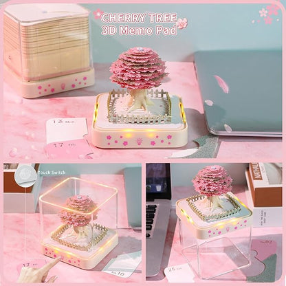 3D Time Piece Calendar 2026 DIY Calendars Tear Away Carving Art 3D Memo Pad Calendar With LED Lights sculpture artsy pads calendar notepad for Desktop Decor-Cherry Tree
