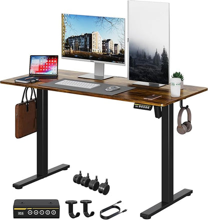 Electric Standing Desk 48"x24" Adjustable Height Stand Up Desk with Lockable Wheels Ergonomic Sit Stand Desk for Work Office Home Computer Workstation (Rustic Brown)