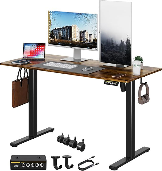 Electric Standing Desk 48"x24" Adjustable Height Stand Up Desk with Lockable Wheels Ergonomic Sit Stand Desk for Work Office Home Computer Workstation (Rustic Brown)