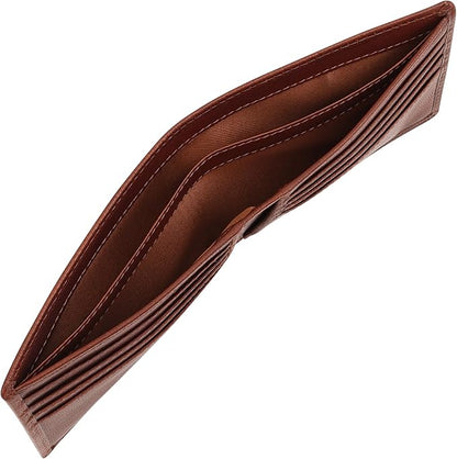 Genuine Leather Mens Bifold Wallet | RFID Blocking, 8 Credit Card Slots, 2 Sections for Bills & 2 Additional Slots | Dark walnut brown