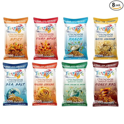 Snack Festive Sampler Pack Roasted Chickpea Snacks, 8 Bags 1 oz Crunchy Protein Garbanzo Beans, Healthy Nut Free Vegan Non-GMO Soy-Free Balanced Macro