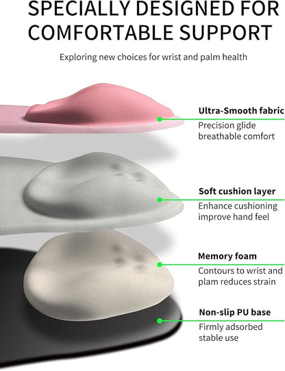 Palm-Rest and Wrist-Hugging Mouse Pad Wrist Rest, Ergonomic Wrist Support with Curve Fitting Cushioned Memory Foam for Carpal Tunnel Pain Relief, 9.9 x 8.3 Inch, Blush Gradient