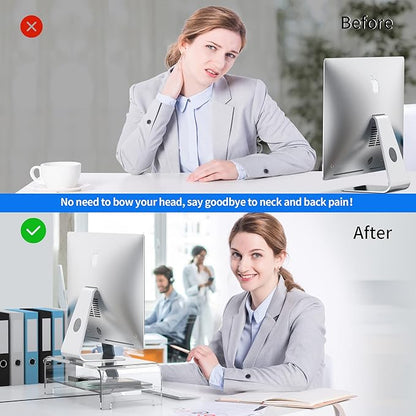 Acrylic Monitor Stand Riser Desk Shelf 2 Tier, 5 Inches High, Laptop Stand for Desk Clear Computer Desk Organizer Shelf for PC/Printer Storage Laptop Desktop Stand Organization