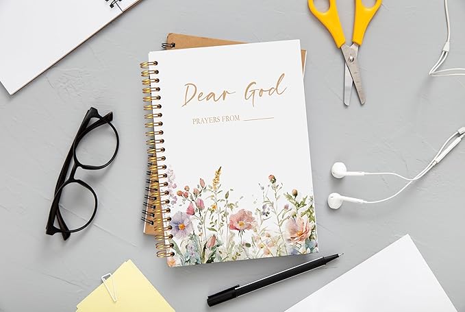Floral Christian Notebook Journal - Dear God Prayer Journal,Christian Gifts for Women, Bible Journal Notebooks for Note Taking, Bible Journaling Notebook, Spiral Notebook 5.5x8.3