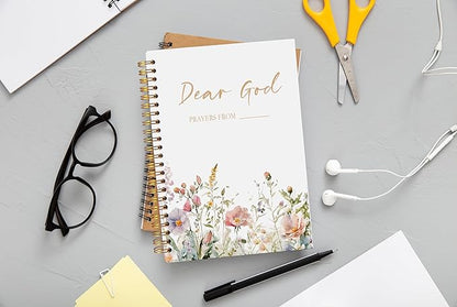 Floral Christian Notebook Journal - Dear God Prayer Journal,Christian Gifts for Women, Bible Journal Notebooks for Note Taking, Bible Journaling Notebook, Spiral Notebook 5.5x8.3