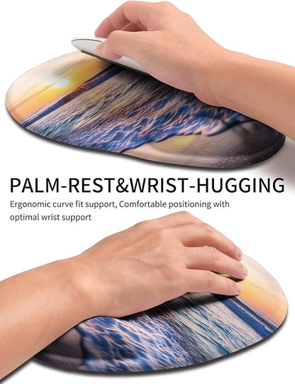 Palm-Rest and Wrist-Hugging Mouse Pad Wrist Rest, Ergonomic Wrist Support with Curve Fitting Cushioned Memory Foam for Carpal Tunnel Pain Relief, 9.9 x 8.3 Inch, Sunrise Beach