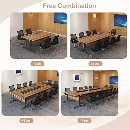 Folding Conference Table,Conference Table with Wheels,Large Flip-Top Training Table,Freely Combinations,Easy to Move for Offices, Schools,Training Rooms（8,Yellow,71in