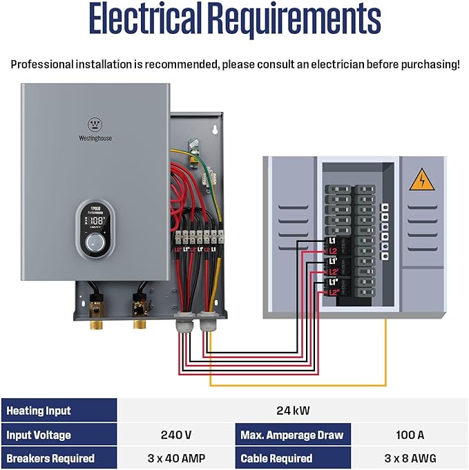 Westinghouse 24kW 240V Tankless Water Heater Electric, Instant Hot Water Heater, On Demand Hot Water, Smart WiFi Control, Works with Alexa & Google Home, ETL Certified, IPX4, Gray (APOLO-2.0)