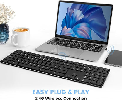 TIETI K01R Wireless Keyboard, 2.4G Slim and Compact Wireless Keyboard with Numeric Keypad, Long Battery Life, Lag-Free for PC Laptop Computer Windows, Black