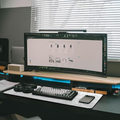 Large Computer Mouse Pad with Non-Slip Base for Desktop, Cute Gaming Mouse Mat with Stitched Edges, Long Extended Anime Mousepad for Laptop, 31.5 x 11.8 inches (White Topographic Map)