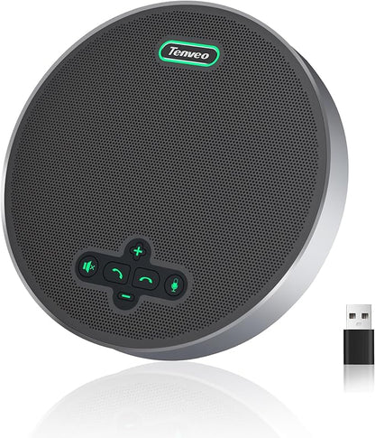 Tenveo Wireless Conference Microphone with Speaker, USB/Bluetooth/Wireless Connectivity, 8 AI Mics 360° Pickup Noise Reduction for Zoom Teams OBS Supports 15 People 18H Talk Time