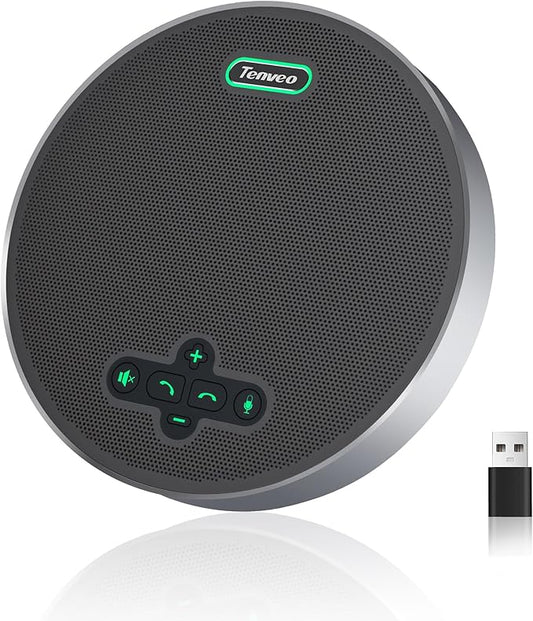 Tenveo Wireless Conference Microphone with Speaker, USB/Bluetooth/Wireless Connectivity, 8 AI Mics 360° Pickup Noise Reduction for Zoom Teams OBS Supports 15 People 18H Talk Time