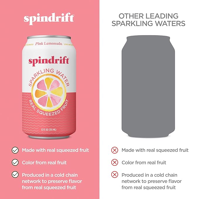Spindrift Pink Lemonade Can 12 Ounce (Pack of 24)