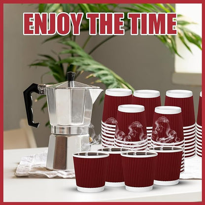 120 Pack Paper Espresso Coffee Cups, 4 oz Disposable Coffee Cups,Corrugated Insulated Ripple Wall, Paper Ripple Cup for Coffee, Hot Chocolate and Hot Tea Drinks -Red