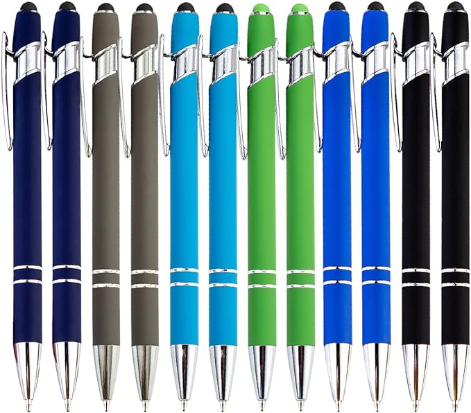 PASISIBICK 12 Pieces Ballpoint Pen with Stylus Tip, 2 in 1 Stylus Stylish Pen, Premium Metal Stylus Pen for Touch Screens, Black Ink, 1.0 mm Medium Point.(Pack of 12)