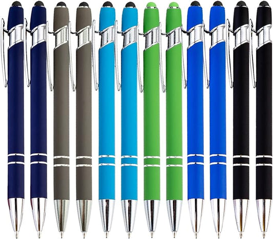 PASISIBICK 12 Pieces Ballpoint Pen with Stylus Tip, 2 in 1 Stylus Stylish Pen, Premium Metal Stylus Pen for Touch Screens, Black Ink, 1.0 mm Medium Point.(Pack of 12)