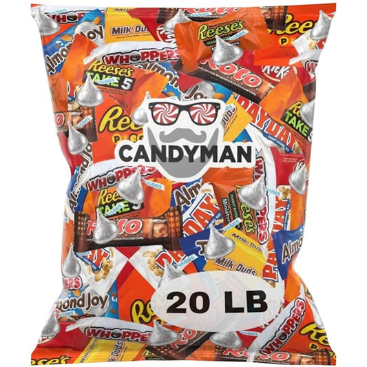 CANDYMAN 20 Pound Gift Box Mix of Chocolate, Individually Wrapped Assorted Bulk Candy Chocolates Variety Pack, Perfect for Holiday Candies, Chocolate Summer Candy Bulk