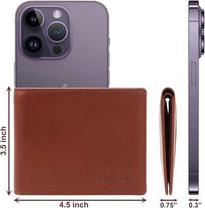 Genuine Leather Mens Bifold Wallet | RFID Blocking, 8 Credit Card Slots, 2 Sections for Bills & 2 Additional Slots | Dark walnut brown