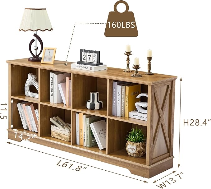 Book Shelf, 8 Cube Storage Organizer, 2-Tier Open Shelf Wooden Bookcase, Freestanding Wood Cube Storage Bookshelf for Bedroom, Living Room, Home Office (Natural Oak)