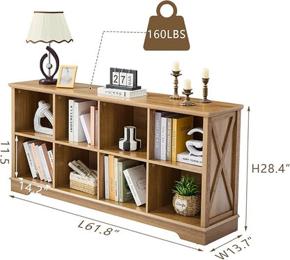 Book Shelf, 8 Cube Storage Organizer, 2-Tier Open Shelf Wooden Bookcase, Freestanding Wood Cube Storage Bookshelf for Bedroom, Living Room, Home Office (Natural Oak)