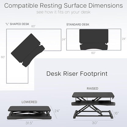VIVO 32 inch Desk Converter, K Series, Height Adjustable Sit to Stand Riser, Dual Monitor and Laptop Workstation with Wide Keyboard Tray, Reclaimed Wood Top, Black Frame, DESK-V000KP