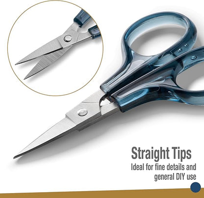 Beaditive Detail Craft Scissors Set (2 pcs) Curved and Straight, Sharp, Compact | Sewing, Embroidery, Paper Cutting, Crafting | Stainless Steel | Protective Cover (Blue&Pink)