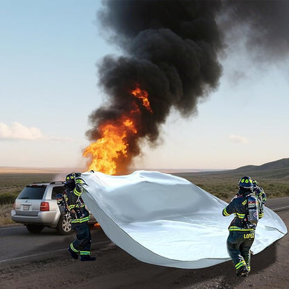 Large Fibreglass Vehicle Emergency Fire Blanket 19.6 x 29.5 ft, Car Fire Suppression Blanket for Conflagration with Carry Bag (Silver)