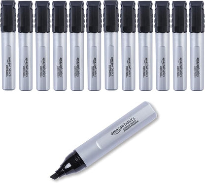 Amazon Basics Large Chisel Tip Permanent Markers, Black, 12-Pack