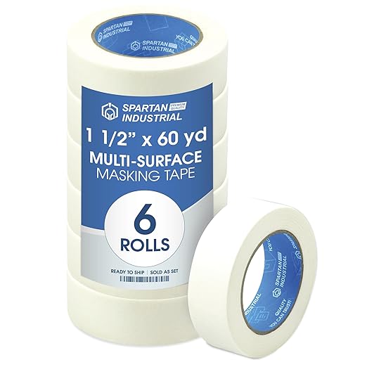 Spartan Industrial - 1.5" X 60 yd Masking Tape for Construction, Painting, Crafts, and More - 6 Rolls of Removable Tape, 5.5 Mil