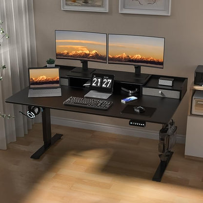 63 x 30 Inch Standing Desk with 2 Drawers, Adjustable Height Widened Stand Up Desk with Storage, Sit to Stand Ergonomic Workstation for Home Office, Classic Black
