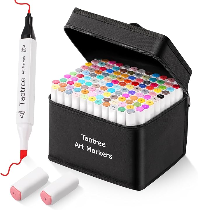 Taotree Alcohol Markers 121 Colors Dual Tips Art Markers Sketch Pens Set, Art Supplies Kit, Drawing Pens Set for Adult Coloring Books Painting, Sketching, Christmas Gifts for Teens Girls Boys Artists
