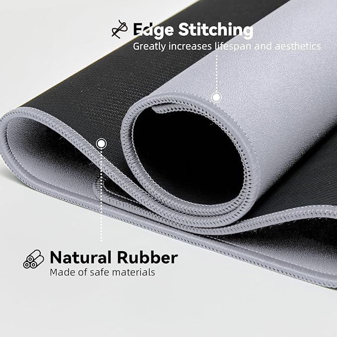 Waterproof Large Gaming Mouse Pad with Durable Stitched Edges, Non-Slip Rubber Base, Grainy Jacquard Mouse Mat Desk Pad for Home Office Gaming, 35.4''x15.7''x0.12'', Matte Light Gray