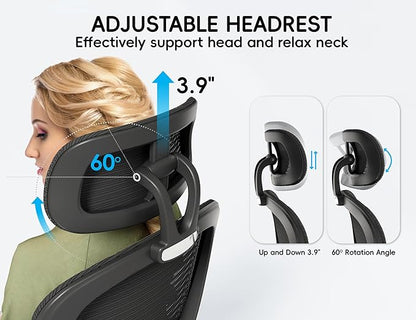 TRALT Office Chair - Ergonomic Office Chair with Back Support, Computer Chair - Home Office Desk Chair, 330 lbs Wide Seat Big and Tall Office Chairs with Headrest, Comfy Desk Chairs (Black)