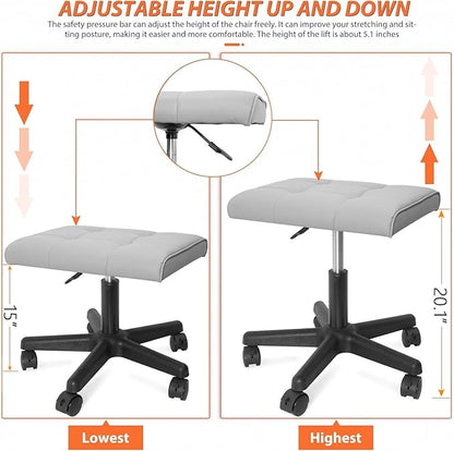 Footrest Under Desk Leg Rest Ottoman Adjustable Height Foot Stool with Wheels Leather Footrest Grey
