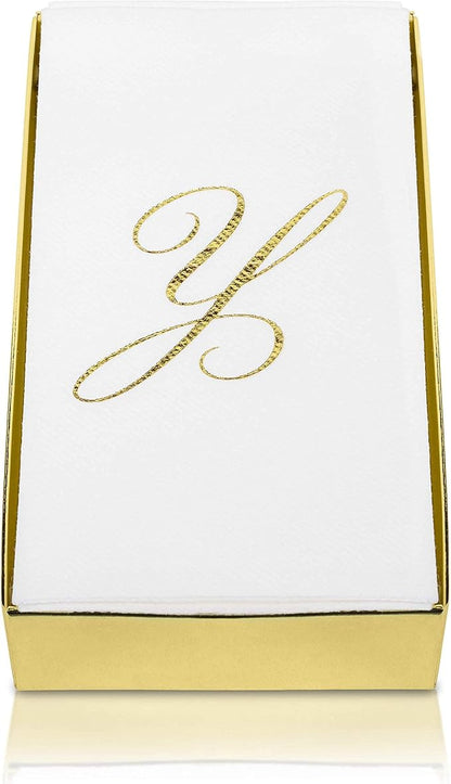 AMERICAN HOMESTEAD Disposable Hand Towels - Silver Foil Monogrammed Guest Napkins - Linen-Like Bathroom Paper Towels for Guests - Perfect Wedding and Party Napkins - 50 Count (Silver M)