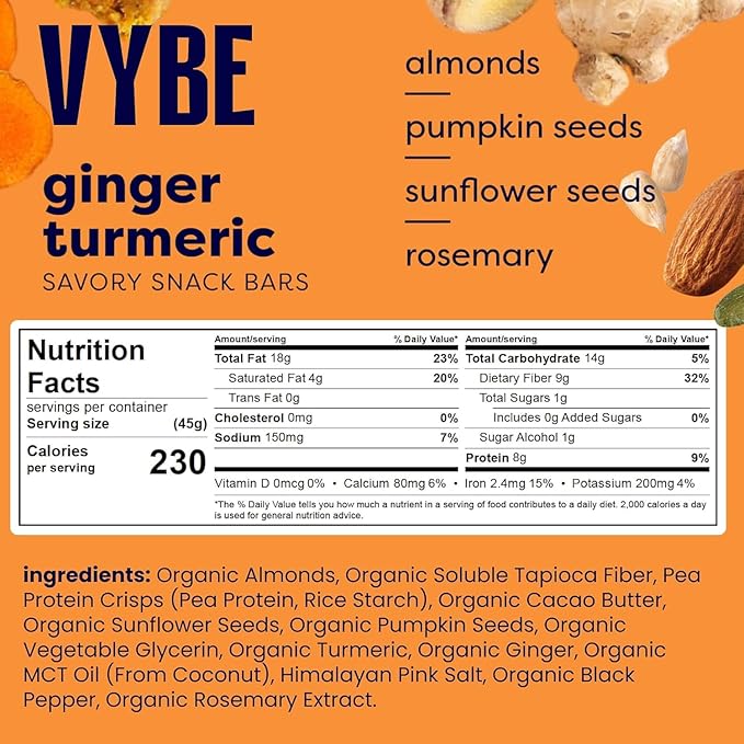 Vybe Snacks Savory Snack Bars – Ginger Garlic & Lemon Mint (2 of each) Crunchy & Delicious | Zero-Added Sugar, Gluten-Free, Plant-Based Goodness, Keto-Friendly, No Artificial Ingredients (Pack of 4, Variety Pack)