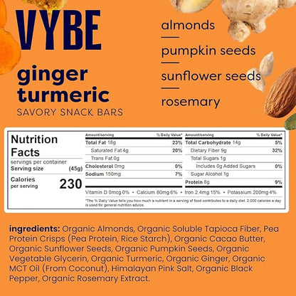 Vybe Snacks Savory Snack Bars – Ginger Garlic & Lemon Mint (2 of each) Crunchy & Delicious | Zero-Added Sugar, Gluten-Free, Plant-Based Goodness, Keto-Friendly, No Artificial Ingredients (Pack of 4, Variety Pack)